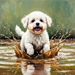 Muddy Bichon Frise Puppy After Puddle Adventure