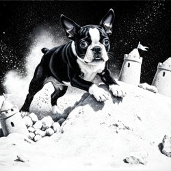 Boston Terrier Puppy Happy Despite Sandy Mess