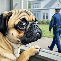 Pug Puppy Sits Proudly After Successful Guard Duty