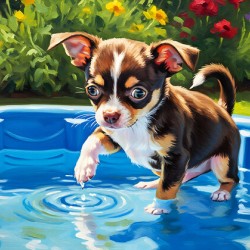 Chihuahua Puppy Discovers The Pool