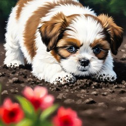 Shih Tzu Puppy Ready To Help In The Garden
