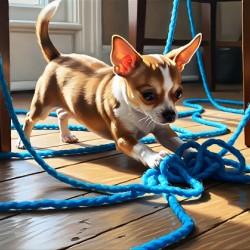 Chihuahua Puppy Discovers Yarn Ball