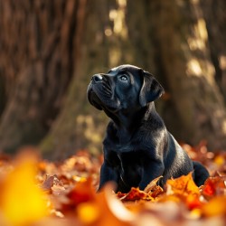 Playful Cane Corso Puppy Circles Around Tree Base