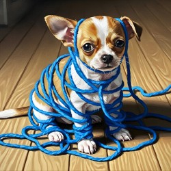 Guilty Chihuahua Puppy With Destroyed Yarn