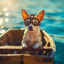 Chihuahua Puppy At Lake With Aviator Goggles