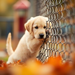 Puppy Waits Eagerly At School Gate For Children