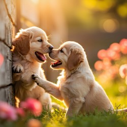 Golden Puppy Happy With New Fence Friend