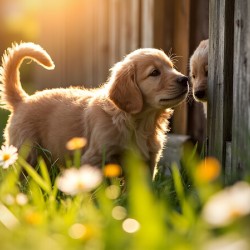 Golden Retriever Puppy Discovers Park Fence
