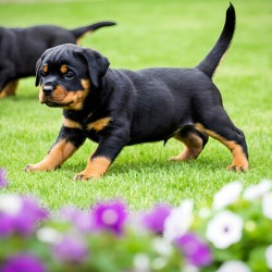 Rottweiler Puppy Starts The Chase In Sunny Yard