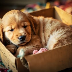 Golden Retriever Puppy Ready To Leave Box Fort