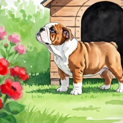 Happy Bulldog Puppy Explores The Garden Confidently