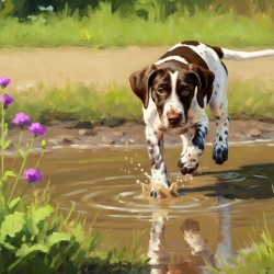 German Shorthaired Pointer Puppy Discovers Muddy Puddle