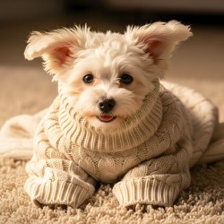 Proud Bichon Frise Puppy Wearing Cozy Sweater