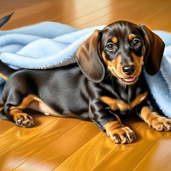 Sleepy Dachshund Puppy Napping Under Cozy Blue Blanket