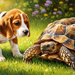 Beagle Puppy Discovers Garden Surprise