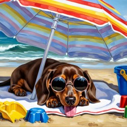 Proud Dachshund Puppy Shows Off Completed Sandcastle