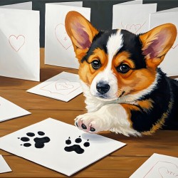 Proud Corgi Puppy Shows Off Signed Cards Collection