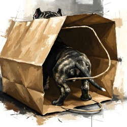 Happy Cane Corso Puppy Emerges From Shopping Bag Fun