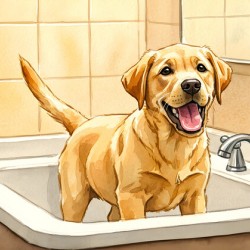 Patient Puppy Ready For Bath Time