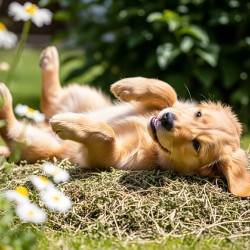 Herby Golden Puppy After Rolling Session