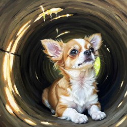 Happy Chihuahua Puppy Exits Log Adventure
