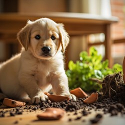 Apologetic Golden Retriever Puppy Looking Sorry