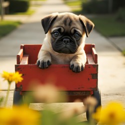 Sleepy Pug Puppy Rests After Wagon Adventure