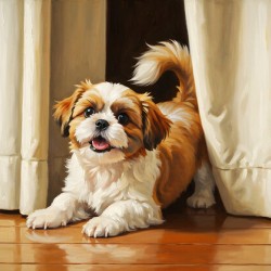 Happy Shih Tzu Puppy Ready To Play In Living Room