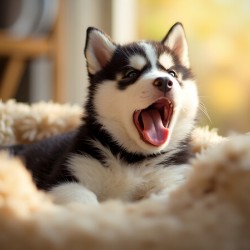 Sleepy Siberian Husky Puppy Dreams In Cozy Bed