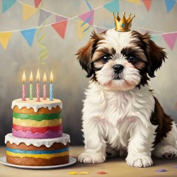 Sleepy Birthday Puppy Rests After Party Fun