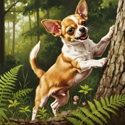 Chihuahua Puppy Spots Squirrel In Tree