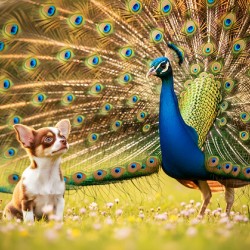 Chihuahua Puppy Tries To Copy Peacocks Elegance