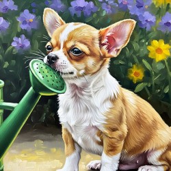 Chihuahua Puppy Discovers Garden Watering Can