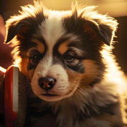 Australian Shepherd Puppys First Brush Encounter