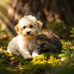 Poodle Puppy Meets New Friend In Garden