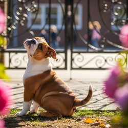 Bulldog Puppy Waits By School Gate