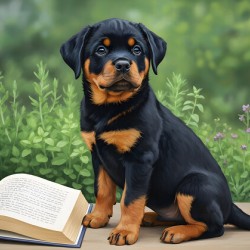 Determined Rottweiler Puppy Ready To Resume Reading