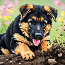 German Shepherd Puppy Discovers Perfect Digging Spot