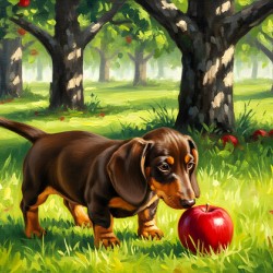 Happy Puppy Enjoys Apple Treat