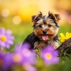 Yorkshire Terrier Puppy Finds Big Stick Adventure