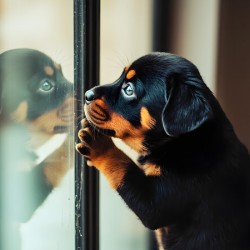 Thoughtful Puppy Contemplates Mysterious Reflection