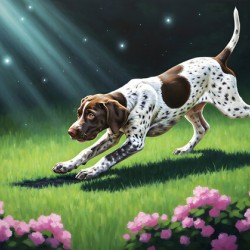 German Shorthaired Pointer Puppy Discovers Night Shadows