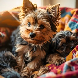 Yorkshire Terrier Puppy Sleeps Peacefully In Blankets