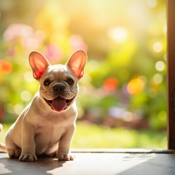 French Bulldog Puppy Celebrates Garden Door Success