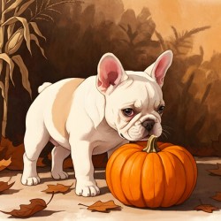French Bulldog Puppy Discovers Autumn Pumpkin Patch