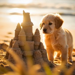 Golden Retriever Puppy Discovers Amazing Sand Castle