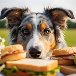 Australian Shepherd Puppy Discovers Picnic Spread