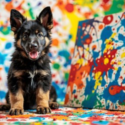 German Shepherd Puppy Gets Clean After Art Adventure