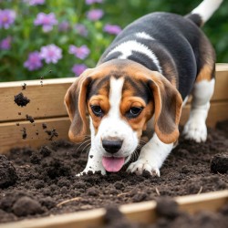 Beagle Puppy Enjoys Digging Success