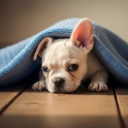 French Bulldog Puppy Discovers Cozy Blanket Adventure